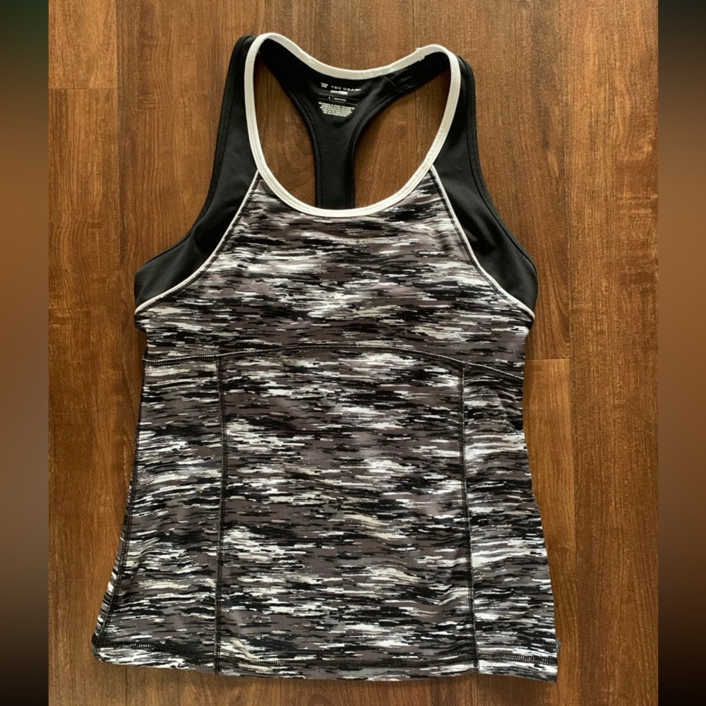 Tek Gear Dry Tek Athletic Fitted Tank Top EARTH Black & White Womens Size Large